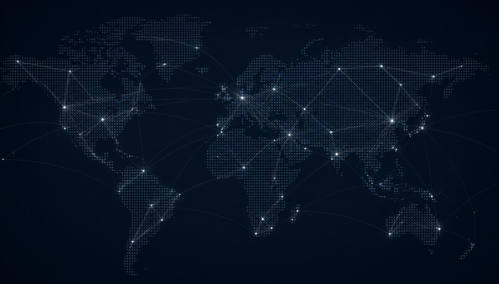 Abstract network visualization representing international sourcing connections